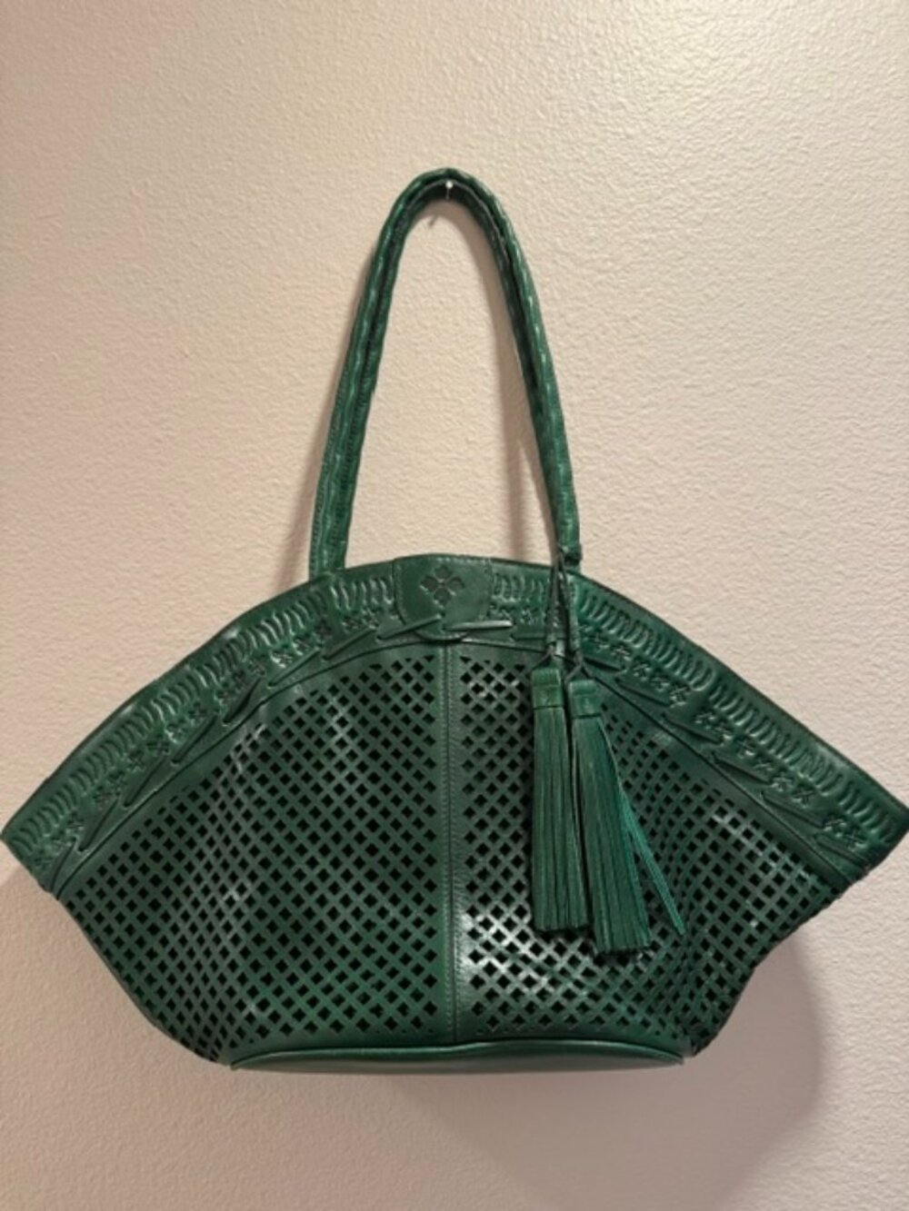 Patricia Nash Soft Green Trope Dome Perforated Leather Handbag